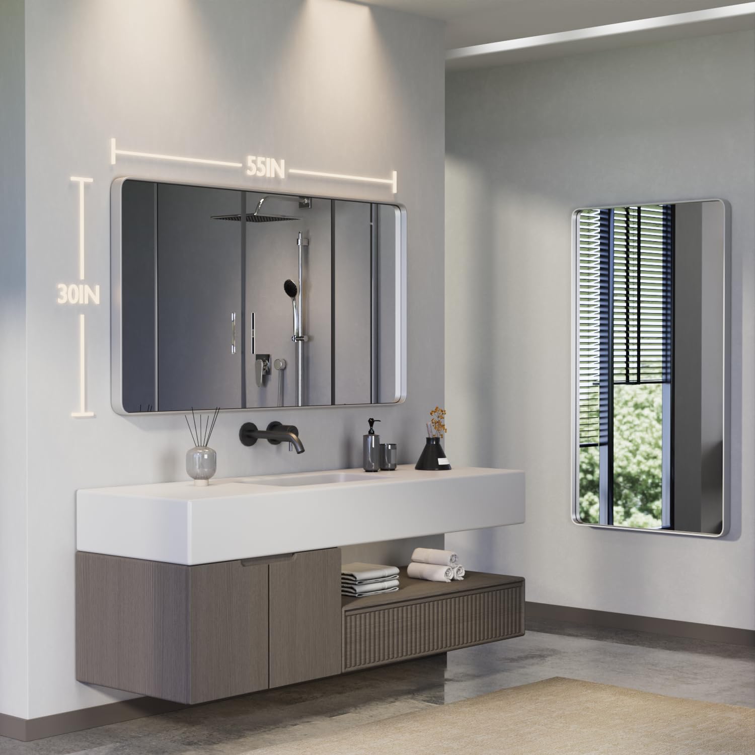 Amazon.com: Yamazakura Silver Bathroom Mirror for Wall, 55x30 Inch